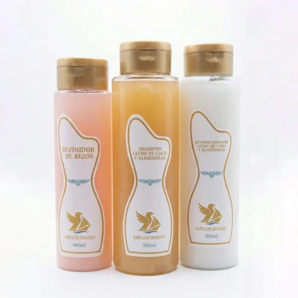 Kit Rizos Perfectos Zabulón Dorado | Ritual de Hidratación & Definición (Coco y Almendras) - 2 productos de 500ml y 1 producto de 440ml